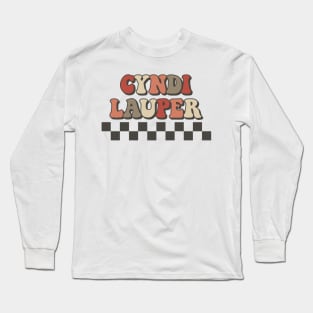 Cyndi Lauper Checkered Retro Groovy Style Long Sleeve T-Shirt